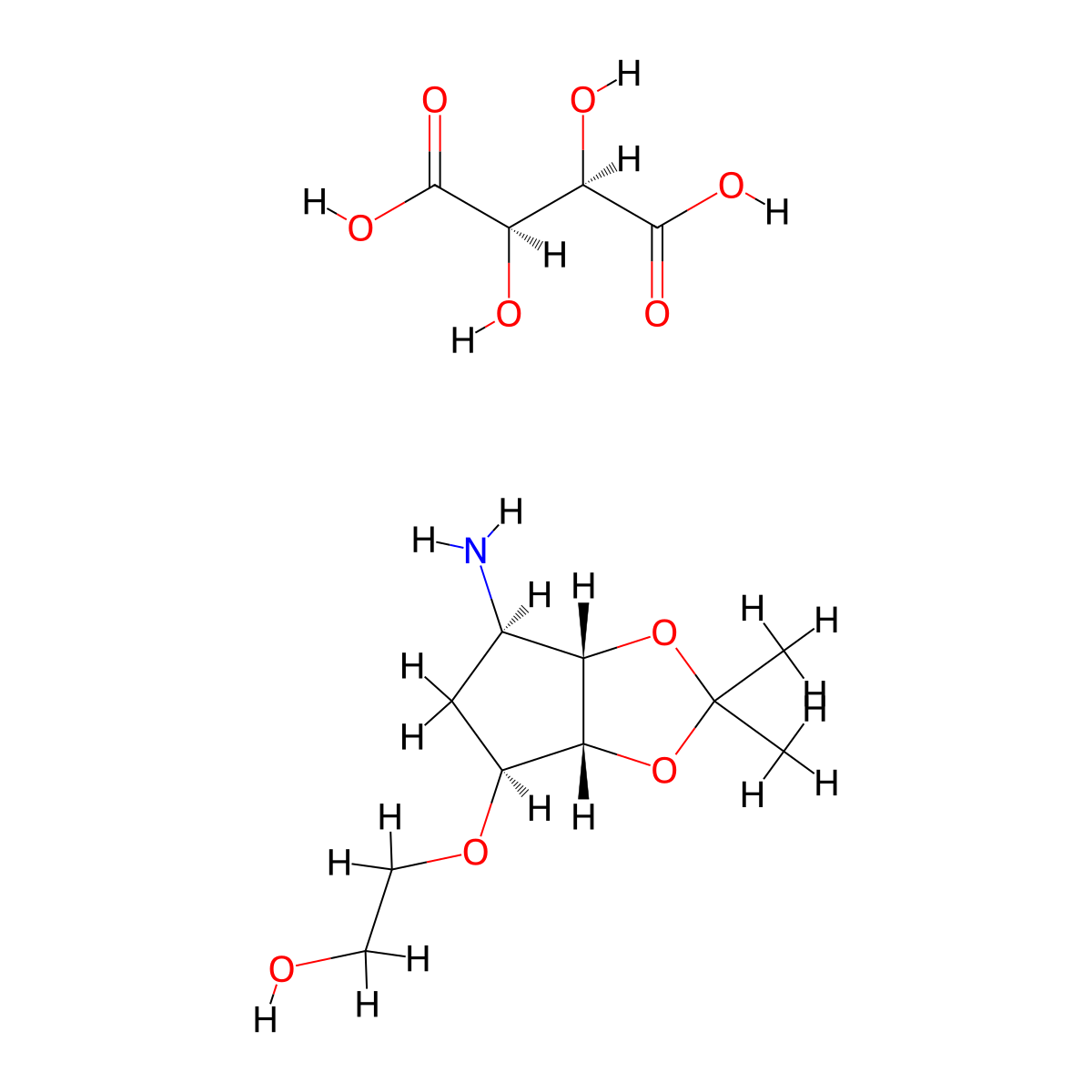 2-{[(3aR,4S,6R,6aS)-6-amino-2,2-dimethyltetrahydro-3aH-cyclopenta[d][1,3]dioxol-4-yl]oxy}ethanol (2R,3R)-2,3-dihydroxysuccinate molecular structure, CAS 376608-65-0