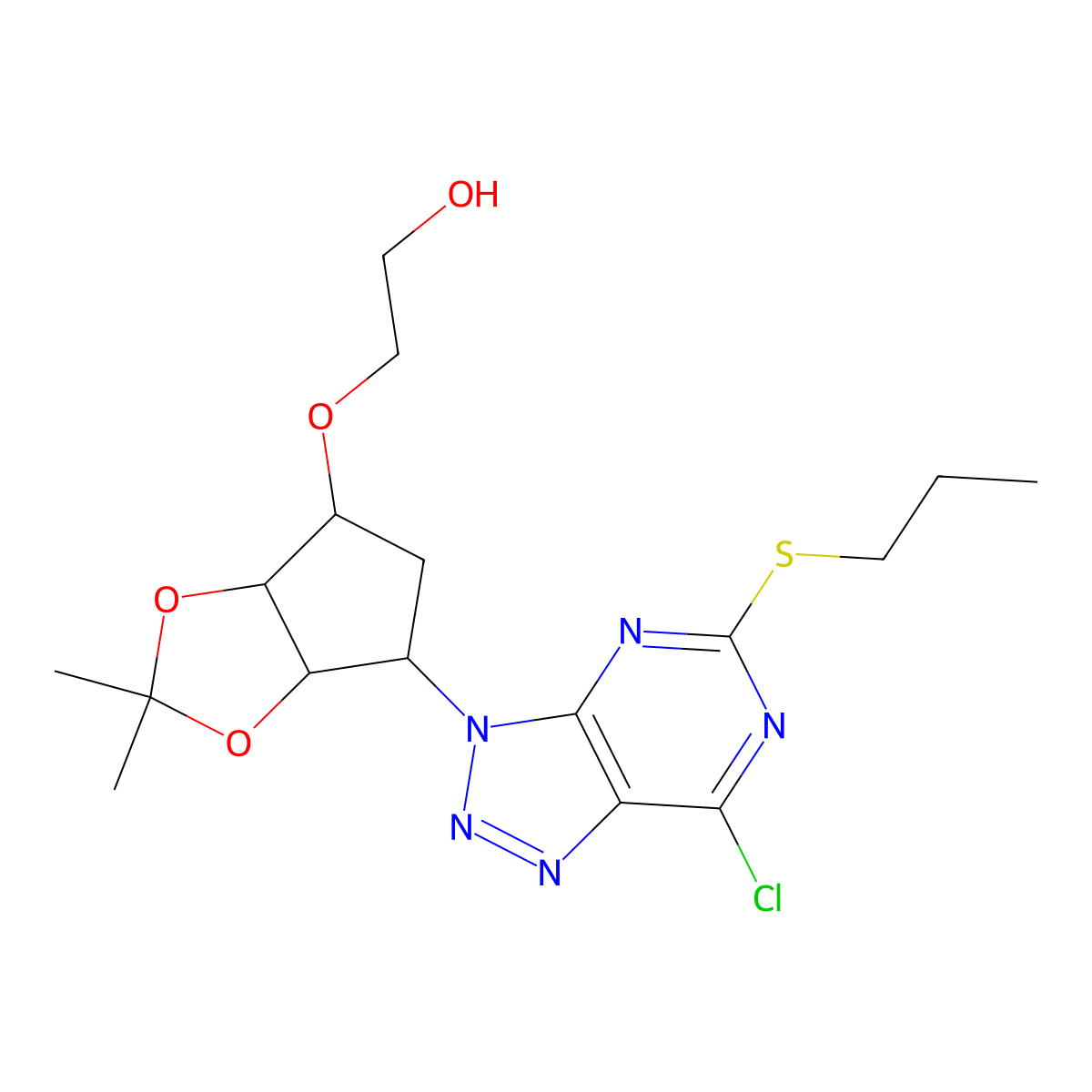 2-(((3aR,4S,6R,6aS)-6-(7-Chloro-5-(propylthio)-3H-1,2,3-triazolo(4,5-d)pyrimidin-3-yl)tetrahydro-2,2-dimethyl-4H-cyclopenta-1,3-dioxol-4-yl)oxy)ethanol molecular structure, CAS 376608-75-2