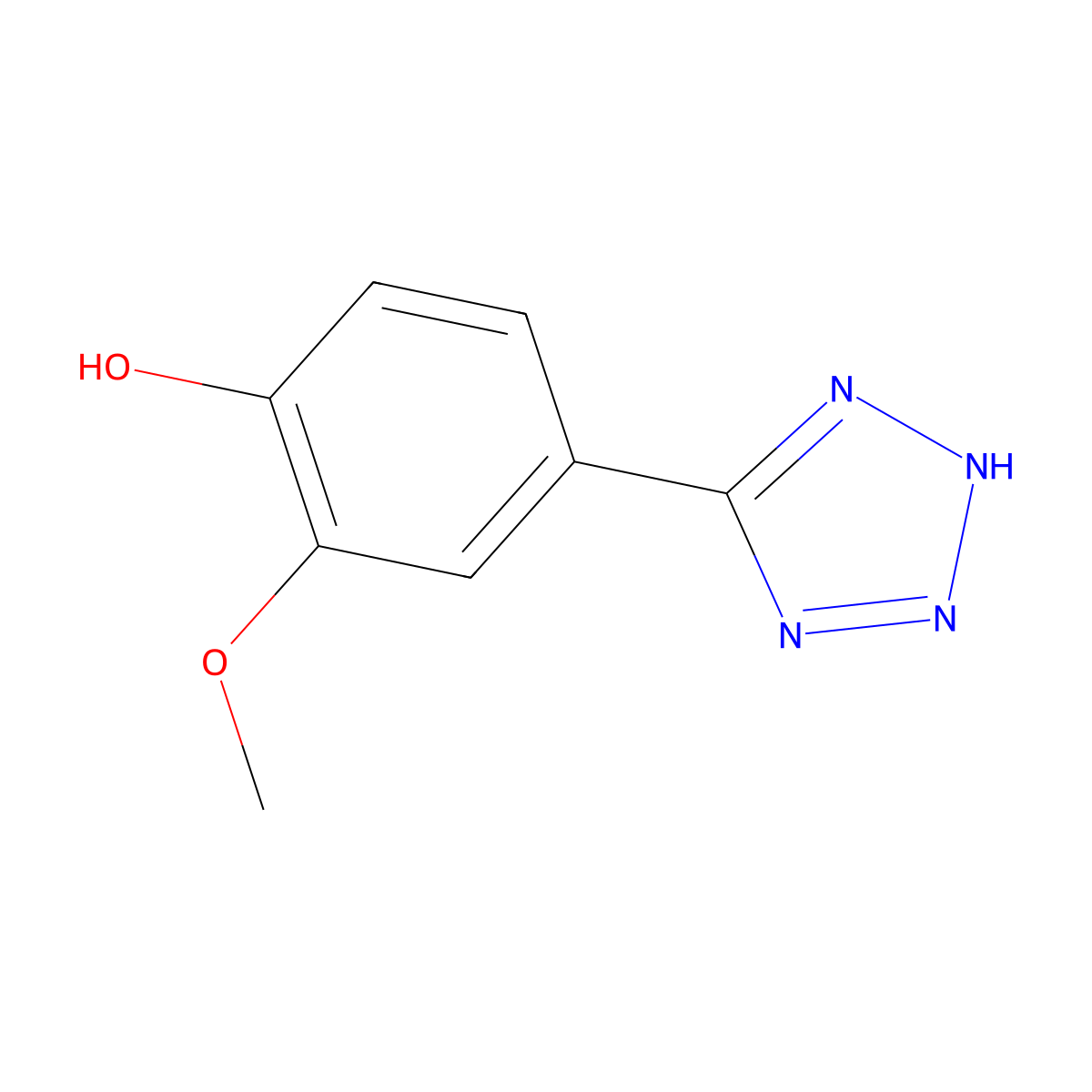 2-methoxy-4-(1H-tetrazol-5-yl)phenol molecular structure, CAS 376609-66-4