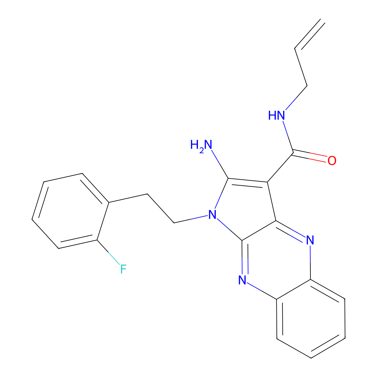 2-amino-1-[2-(2-fluorophenyl)ethyl]-N-(prop-2-en-1-yl)-1H-pyrrolo[2,3-b]quinoxaline-3-carboxamide molecular structure, CAS 376610-70-7