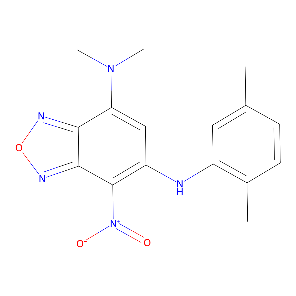 5-N-(2,5-dimethylphenyl)-7-N,7-N-dimethyl-4-nitro-2,1,3-benzoxadiazole-5,7-diamine molecular structure, CAS 376611-85-7
