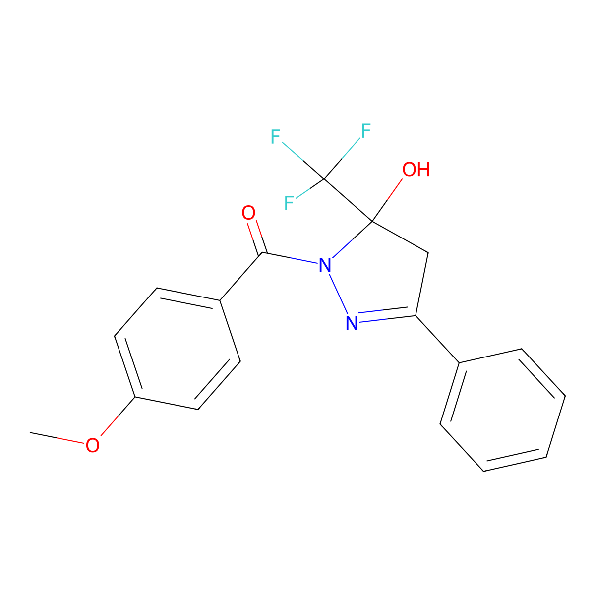 [5-hydroxy-3-phenyl-5-(trifluoromethyl)-4,5-dihydro-1H-pyrazol-1-yl](4-methoxyphenyl)methanone molecular structure, CAS 376612-06-5