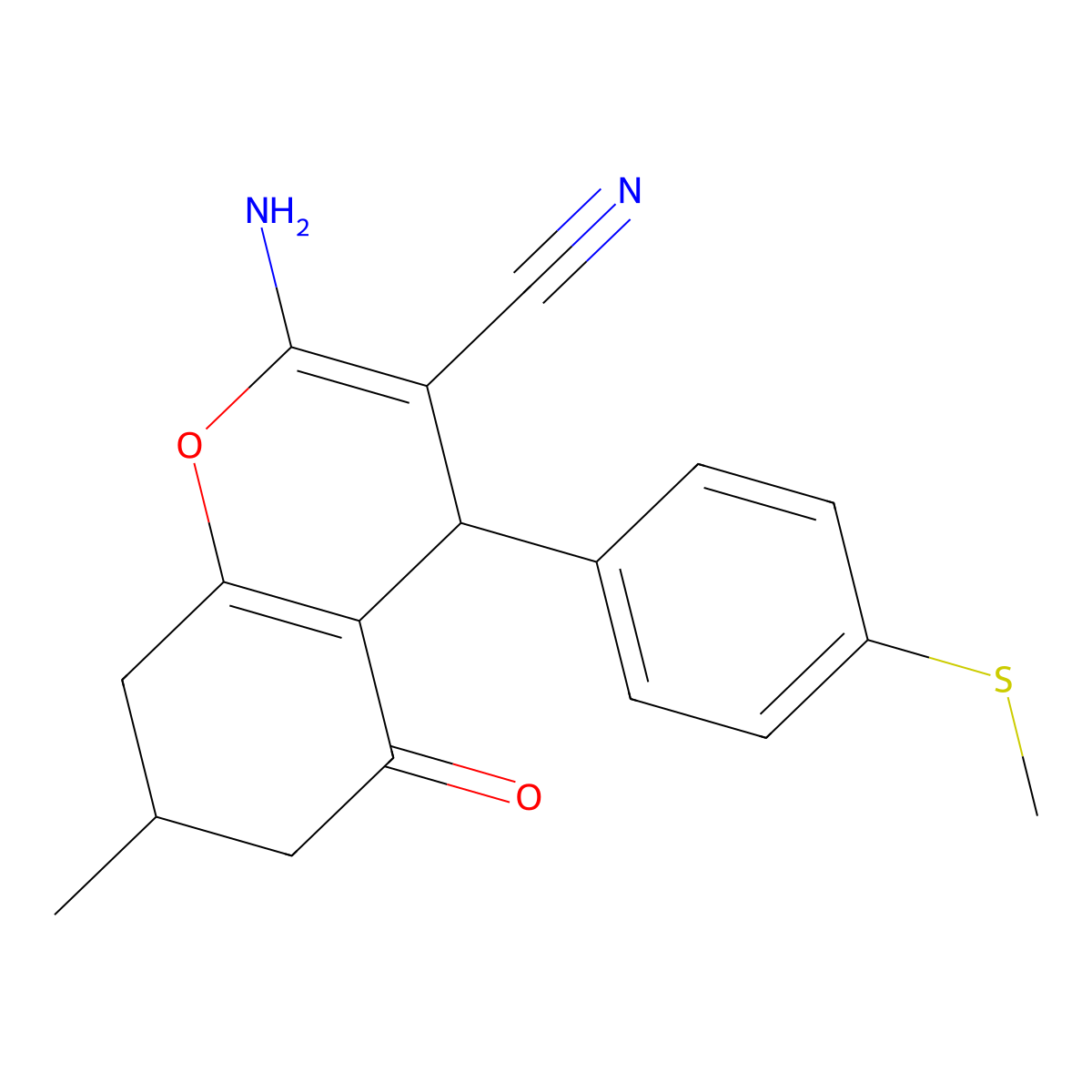 2-Amino-7-methyl-4-(4-methylsulfanylphenyl)-5-oxo-4,6,7,8-tetrahydrochromene-3-carbonitrile molecular structure, CAS 376613-84-2