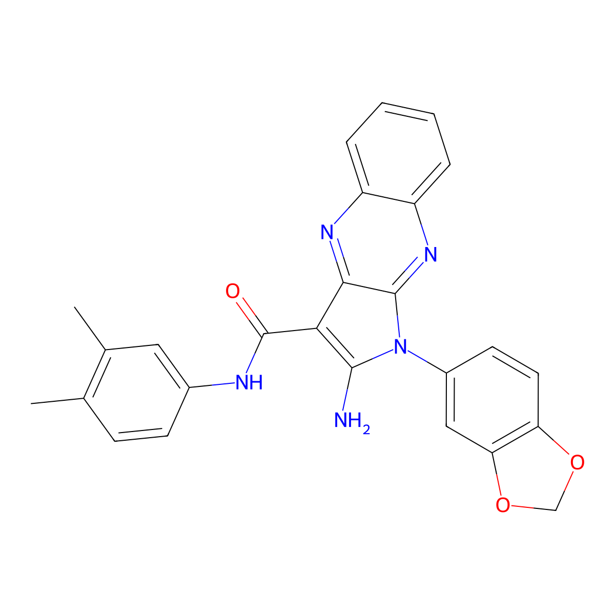 2-amino-1-(1,3-benzodioxol-5-yl)-N-(3,4-dimethylphenyl)-1H-pyrrolo[2,3-b]quinoxaline-3-carboxamide molecular structure, CAS 376613-96-6
