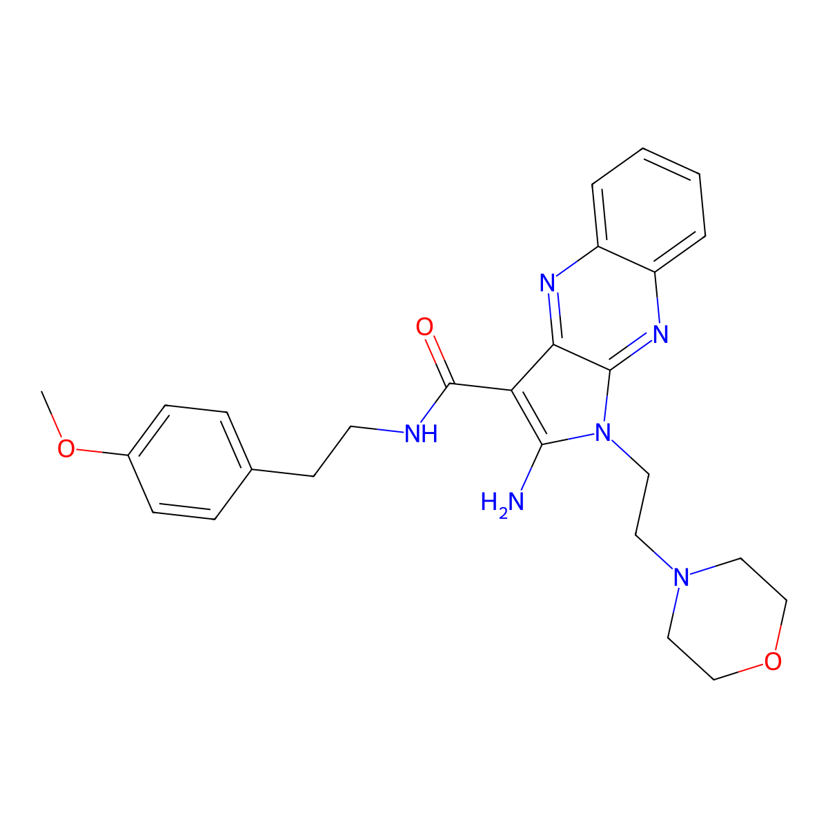 2-amino-N-[2-(4-methoxyphenyl)ethyl]-1-[2-(morpholin-4-yl)ethyl]-1H-pyrrolo[2,3-b]quinoxaline-3-carboxamide molecular structure, CAS 376614-43-6