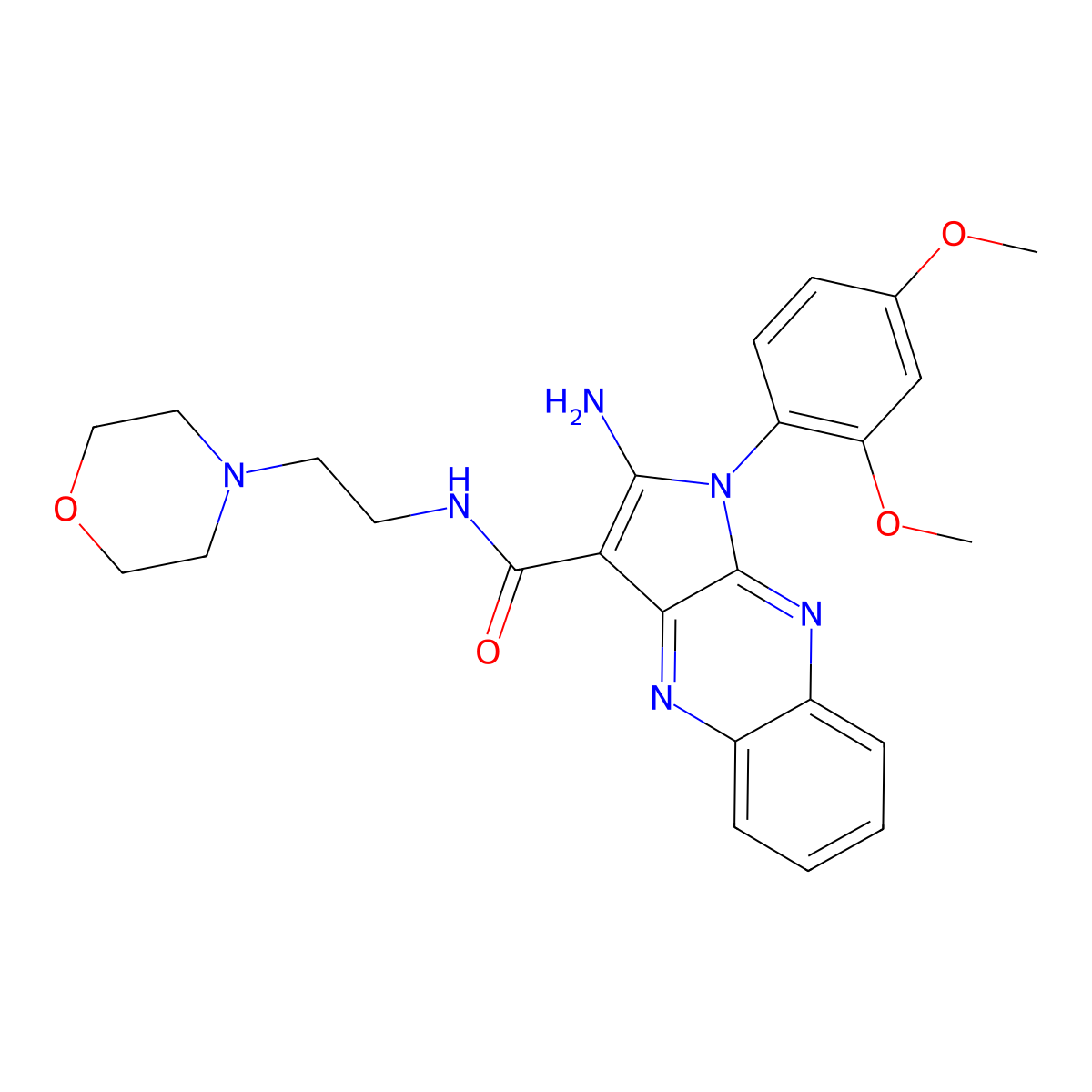 2-amino-1-(2,4-dimethoxyphenyl)-N-[2-(morpholin-4-yl)ethyl]-1H-pyrrolo[2,3-b]quinoxaline-3-carboxamide molecular structure, CAS 376614-63-0