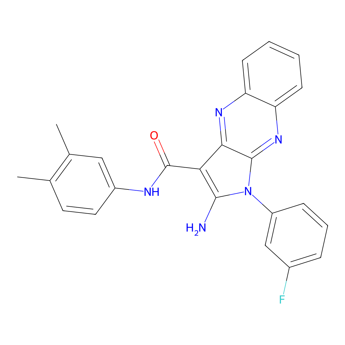 2-amino-N-(3,4-dimethylphenyl)-1-(3-fluorophenyl)-1H-pyrrolo[2,3-b]quinoxaline-3-carboxamide molecular structure, CAS 376614-94-7