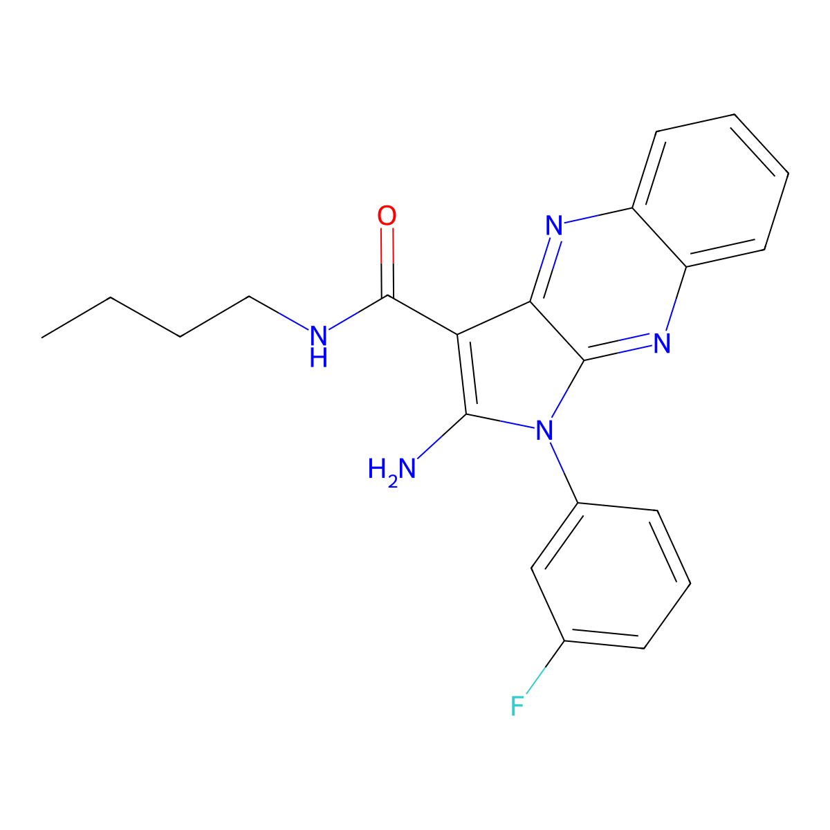 2-amino-N-butyl-1-(3-fluorophenyl)-1H-pyrrolo[2,3-b]quinoxaline-3-carboxamide molecular structure, CAS 376615-24-6