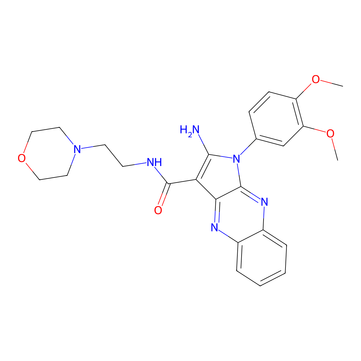 2-amino-1-(3,4-dimethoxyphenyl)-N-[2-(morpholin-4-yl)ethyl]-1H-pyrrolo[2,3-b]quinoxaline-3-carboxamide molecular structure, CAS 376615-31-5