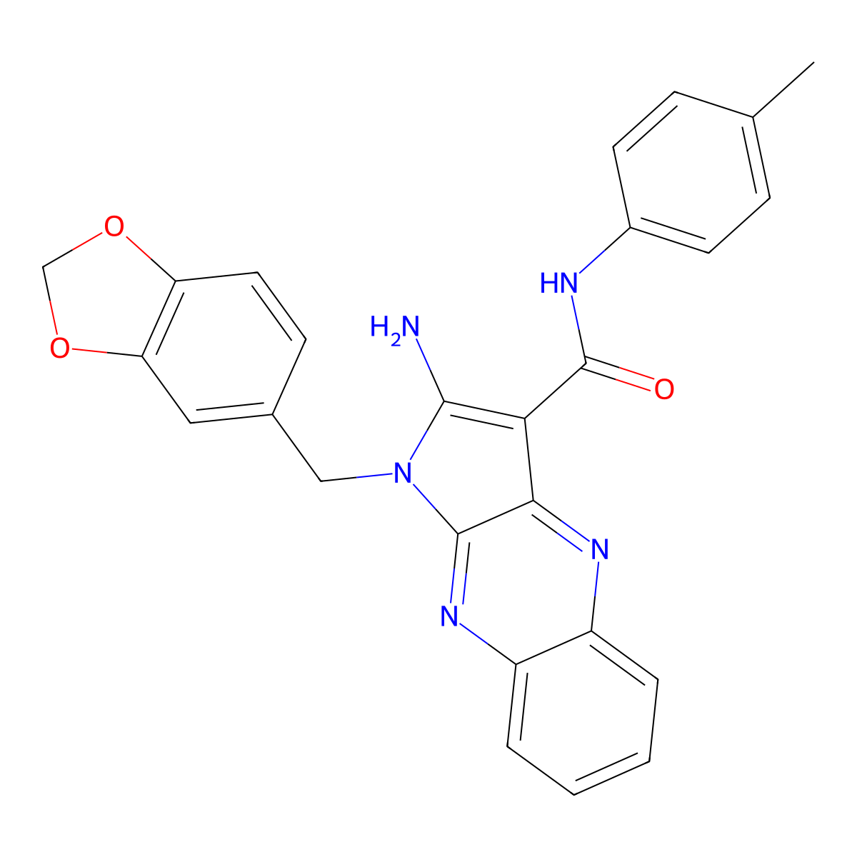 2-amino-1-(1,3-benzodioxol-5-ylmethyl)-N-(4-methylphenyl)-1H-pyrrolo[2,3-b]quinoxaline-3-carboxamide molecular structure, CAS 376615-41-7