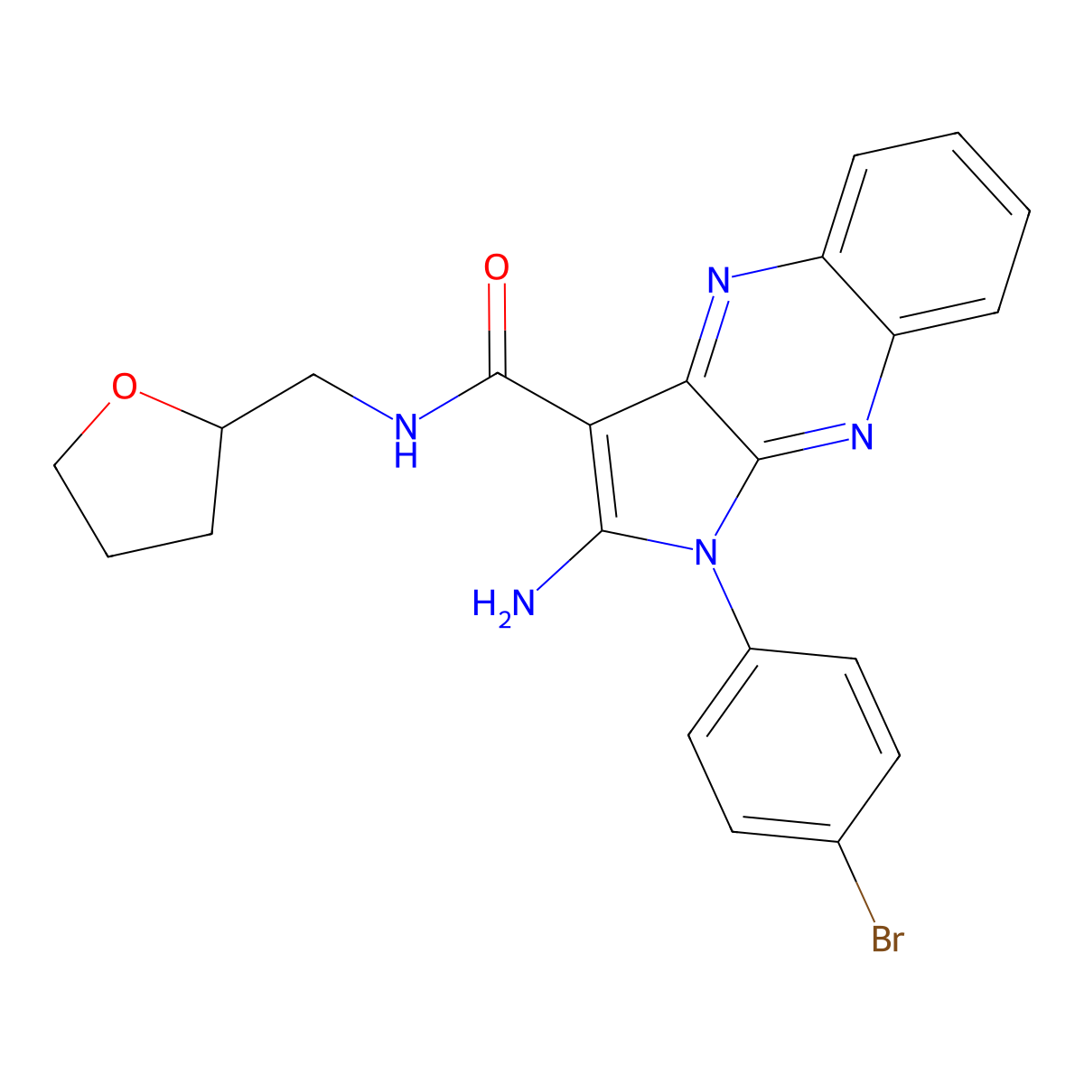 2-amino-1-(4-bromophenyl)-N-(tetrahydrofuran-2-ylmethyl)-1H-pyrrolo[2,3-b]quinoxaline-3-carboxamide molecular structure, CAS 376615-45-1