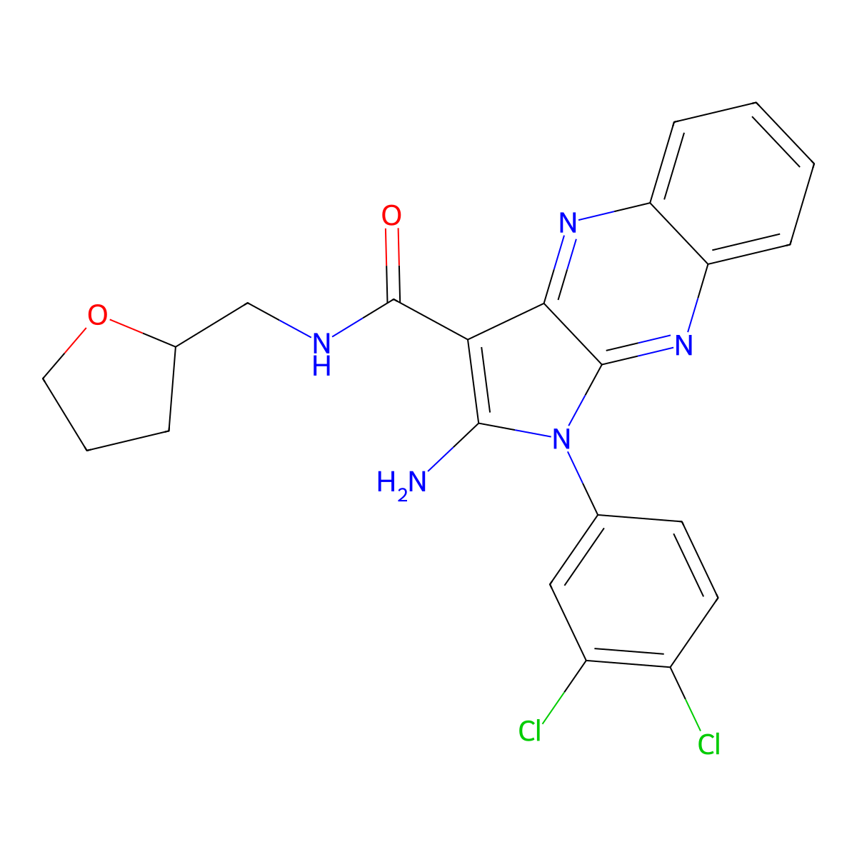2-amino-1-(3,4-dichlorophenyl)-N-(tetrahydrofuran-2-ylmethyl)-1H-pyrrolo[2,3-b]quinoxaline-3-carboxamide molecular structure, CAS 376615-52-0