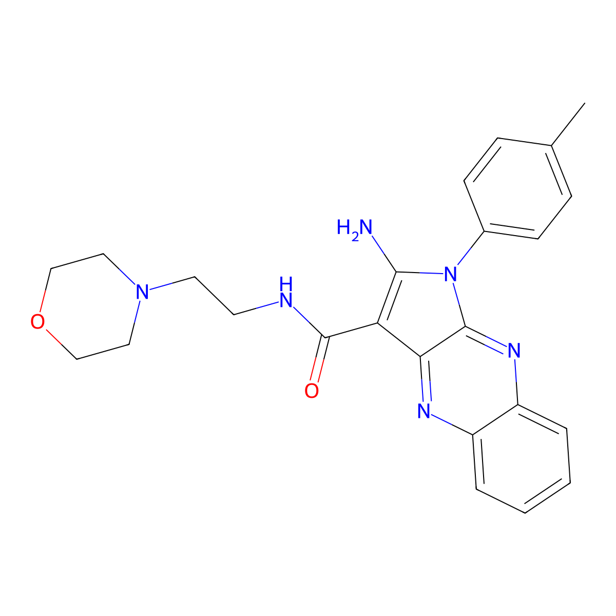 2-amino-1-(4-methylphenyl)-N-[2-(morpholin-4-yl)ethyl]-1H-pyrrolo[2,3-b]quinoxaline-3-carboxamide molecular structure, CAS 376615-79-1
