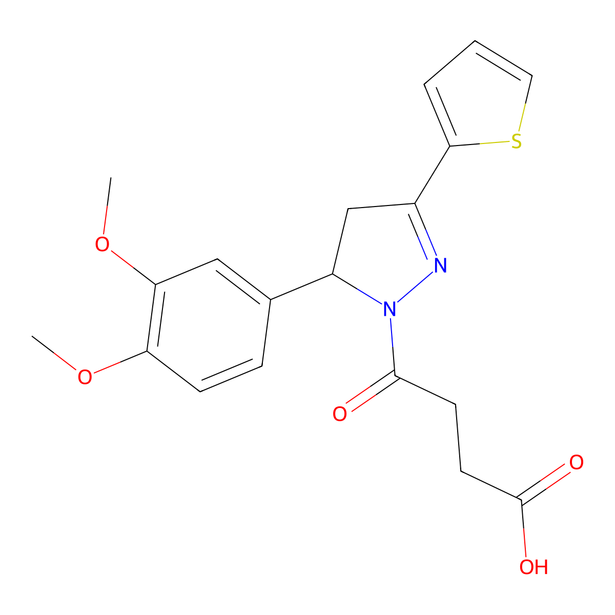 4-[5-(3,4-dimethoxyphenyl)-3-(thiophen-2-yl)-4,5-dihydro-1H-pyrazol-1-yl]-4-oxobutanoic acid molecular structure, CAS 376616-25-0