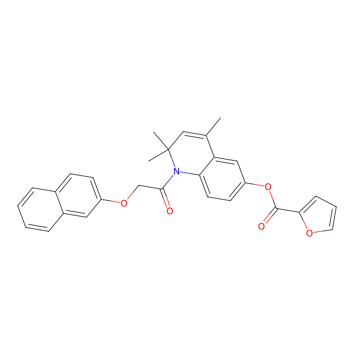 2,2,4-Trimethyl-1-[2-(2-naphthyloxy)acetyl]-1,2-dihydro-6-quinolinyl 2-furoate molecular structure, CAS 376616-66-9