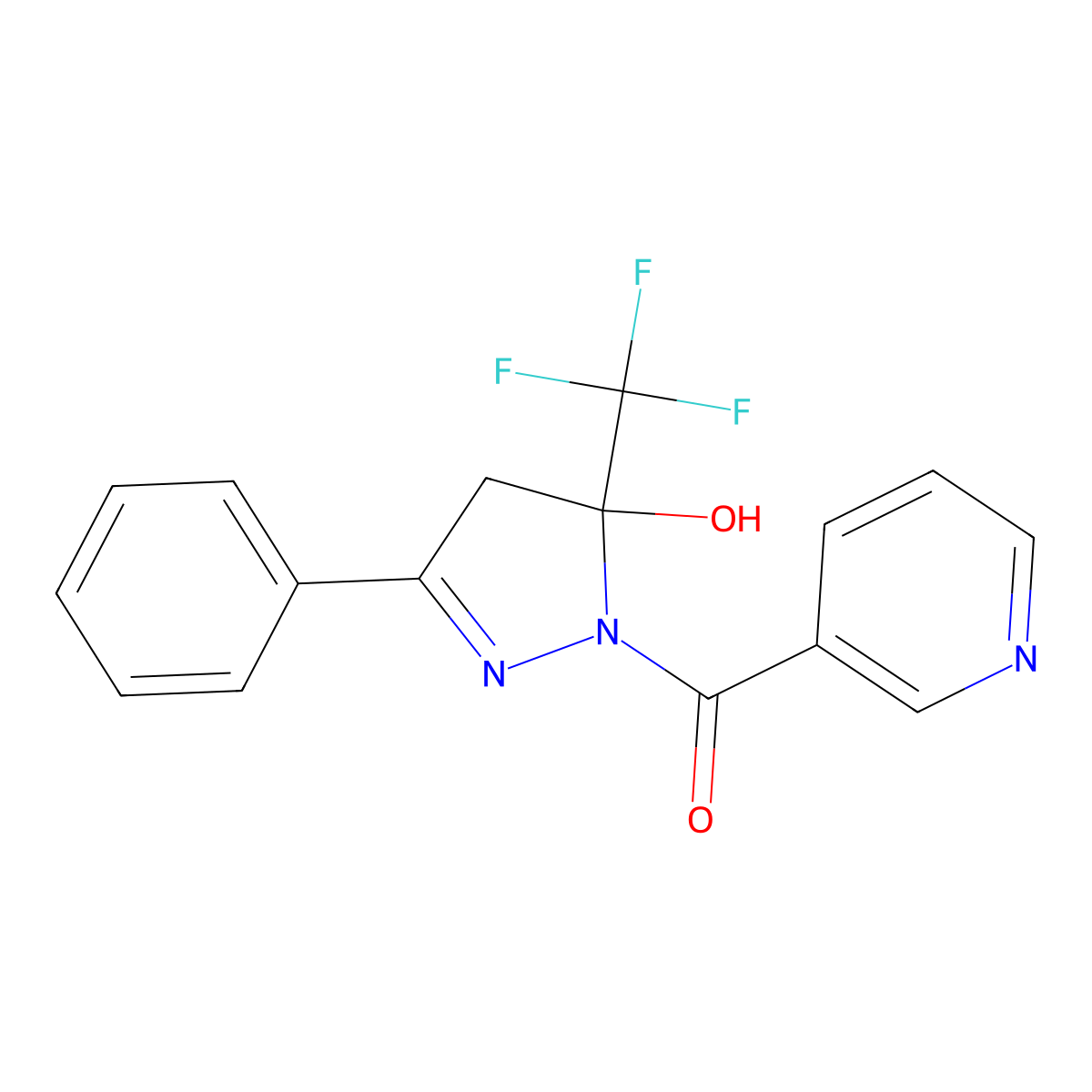 [5-hydroxy-3-phenyl-5-(trifluoromethyl)-4,5-dihydro-1H-pyrazol-1-yl](pyridin-3-yl)methanone molecular structure, CAS 376616-68-1