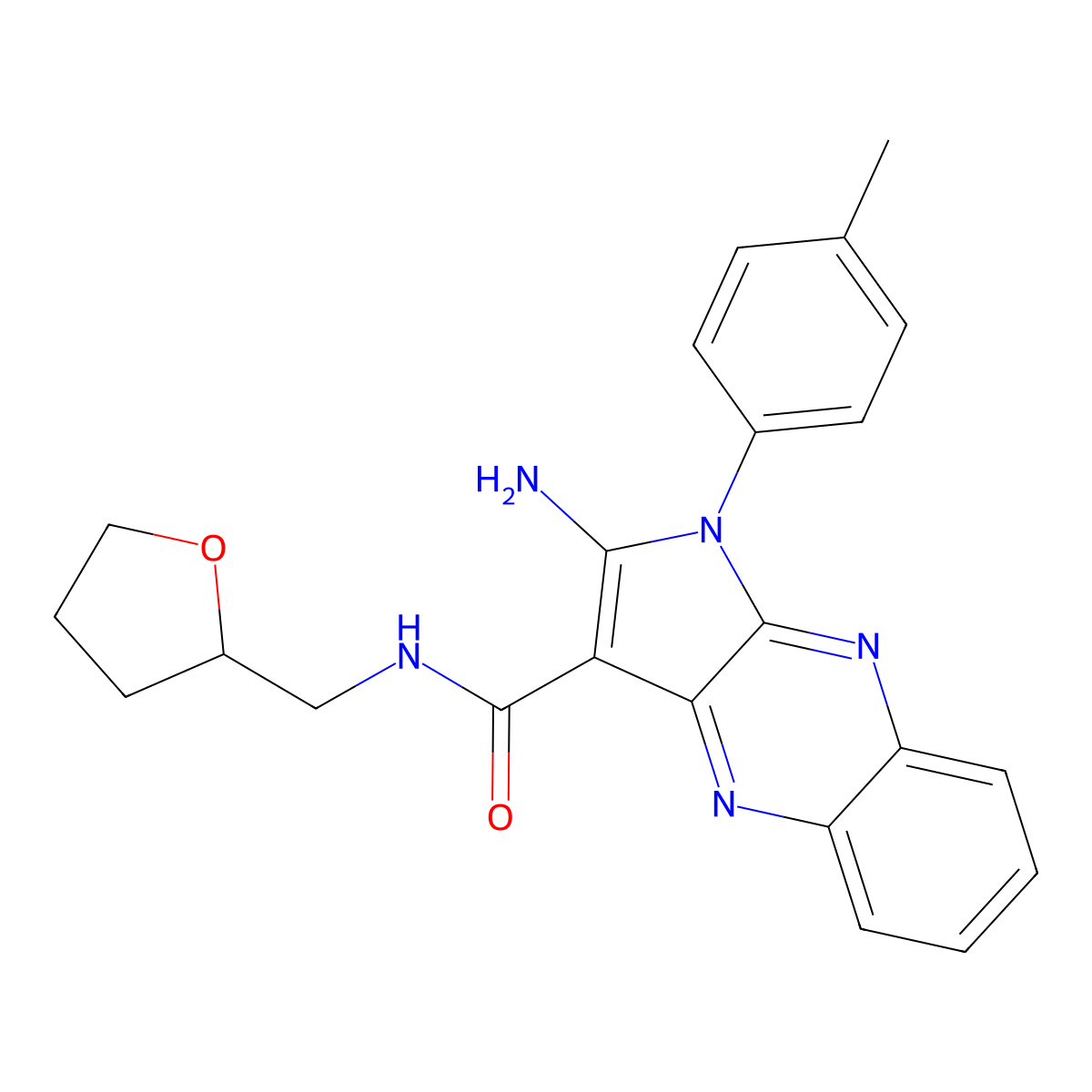 2-amino-1-(4-methylphenyl)-N-(tetrahydrofuran-2-ylmethyl)-1H-pyrrolo[2,3-b]quinoxaline-3-carboxamide molecular structure, CAS 376616-88-5
