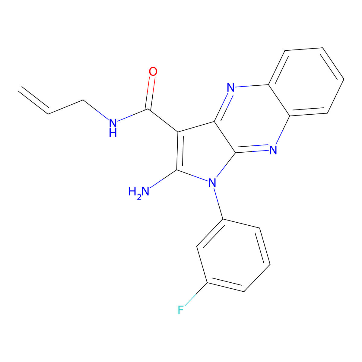 2-amino-1-(3-fluorophenyl)-N-(prop-2-en-1-yl)-1H-pyrrolo[2,3-b]quinoxaline-3-carboxamide molecular structure, CAS 376617-38-8