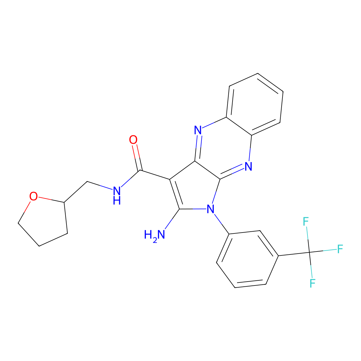 2-amino-N-(tetrahydrofuran-2-ylmethyl)-1-[3-(trifluoromethyl)phenyl]-1H-pyrrolo[2,3-b]quinoxaline-3-carboxamide molecular structure, CAS 376617-46-8