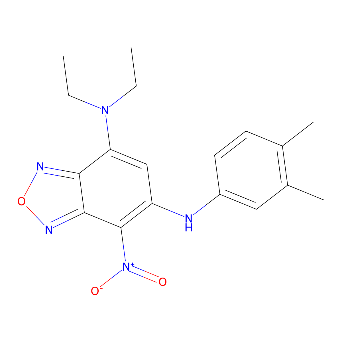 5-N-(3,4-dimethylphenyl)-7-N,7-N-diethyl-4-nitro-2,1,3-benzoxadiazole-5,7-diamine molecular structure, CAS 376617-53-7