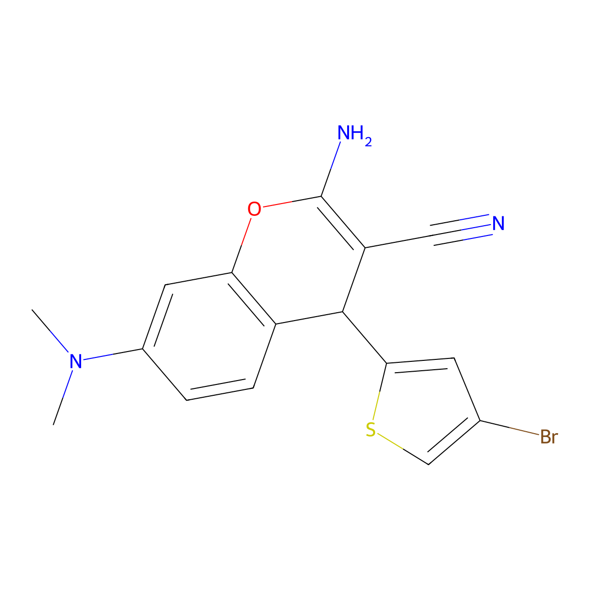 2-amino-4-(4-bromothiophen-2-yl)-7-(dimethylamino)-4H-chromene-3-carbonitrile molecular structure, CAS 376617-91-3