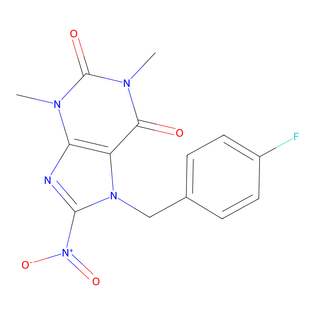 7-(4-fluorobenzyl)-1,3-dimethyl-8-nitro-1H-purine-2,6(3H,7H)-dione molecular structure, CAS 376617-92-4