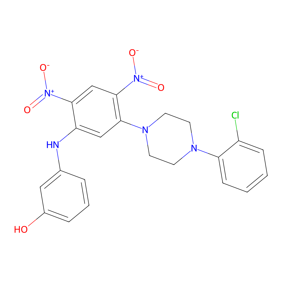 3-[5-[4-(2-Chlorophenyl)piperazin-1-yl]-2,4-dinitroanilino]phenol molecular structure, CAS 376618-06-3