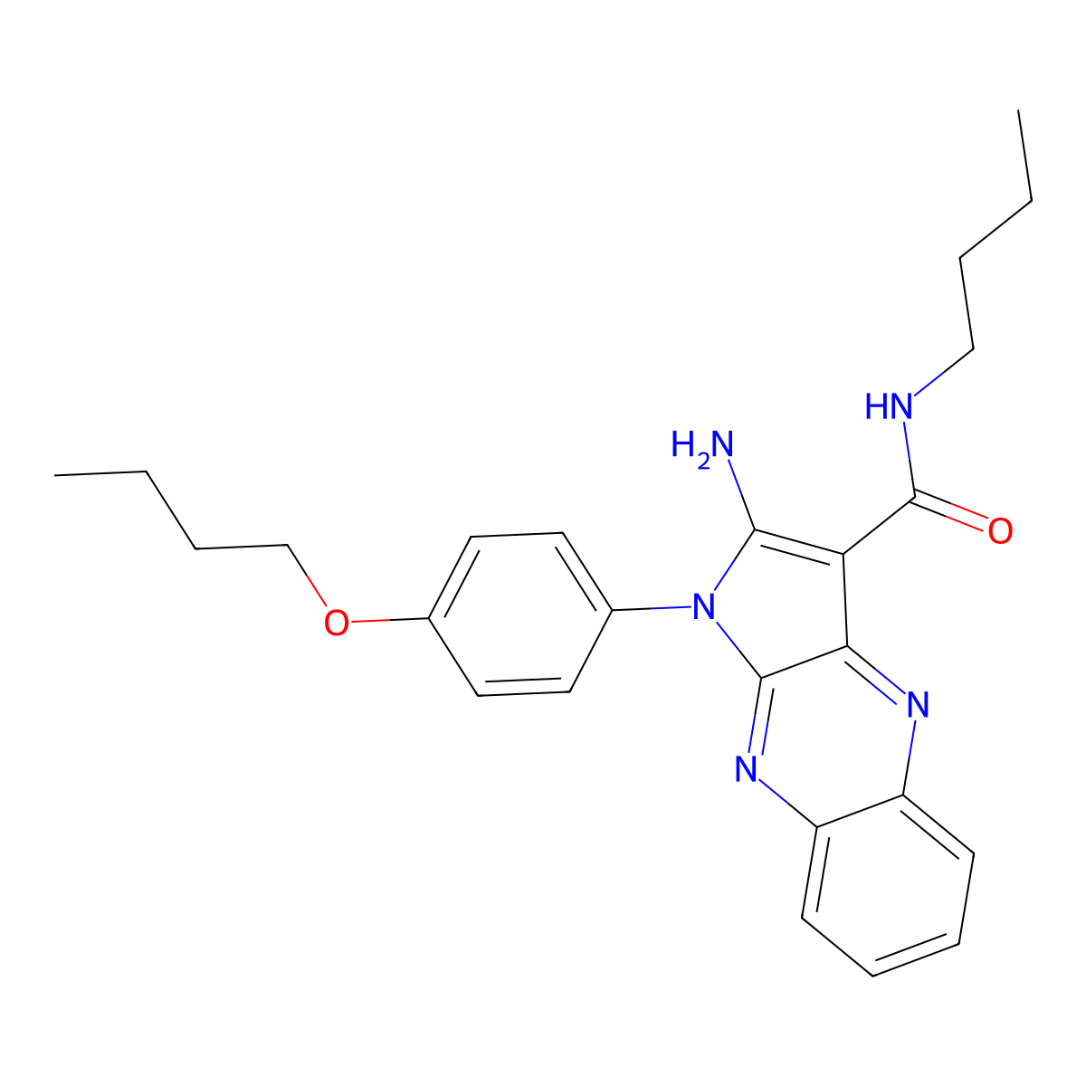 2-amino-1-(4-butoxyphenyl)-N-butyl-1H-pyrrolo[2,3-b]quinoxaline-3-carboxamide molecular structure, CAS 376618-72-3