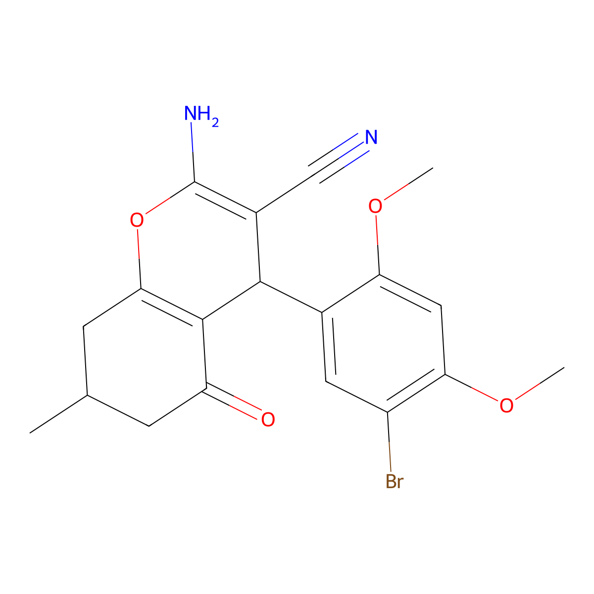2-Amino-4-(5-bromo-2,4-dimethoxyphenyl)-7-methyl-5-oxo-4,6,7,8-tetrahydrochromene-3-carbonitrile molecular structure, CAS 376618-84-7