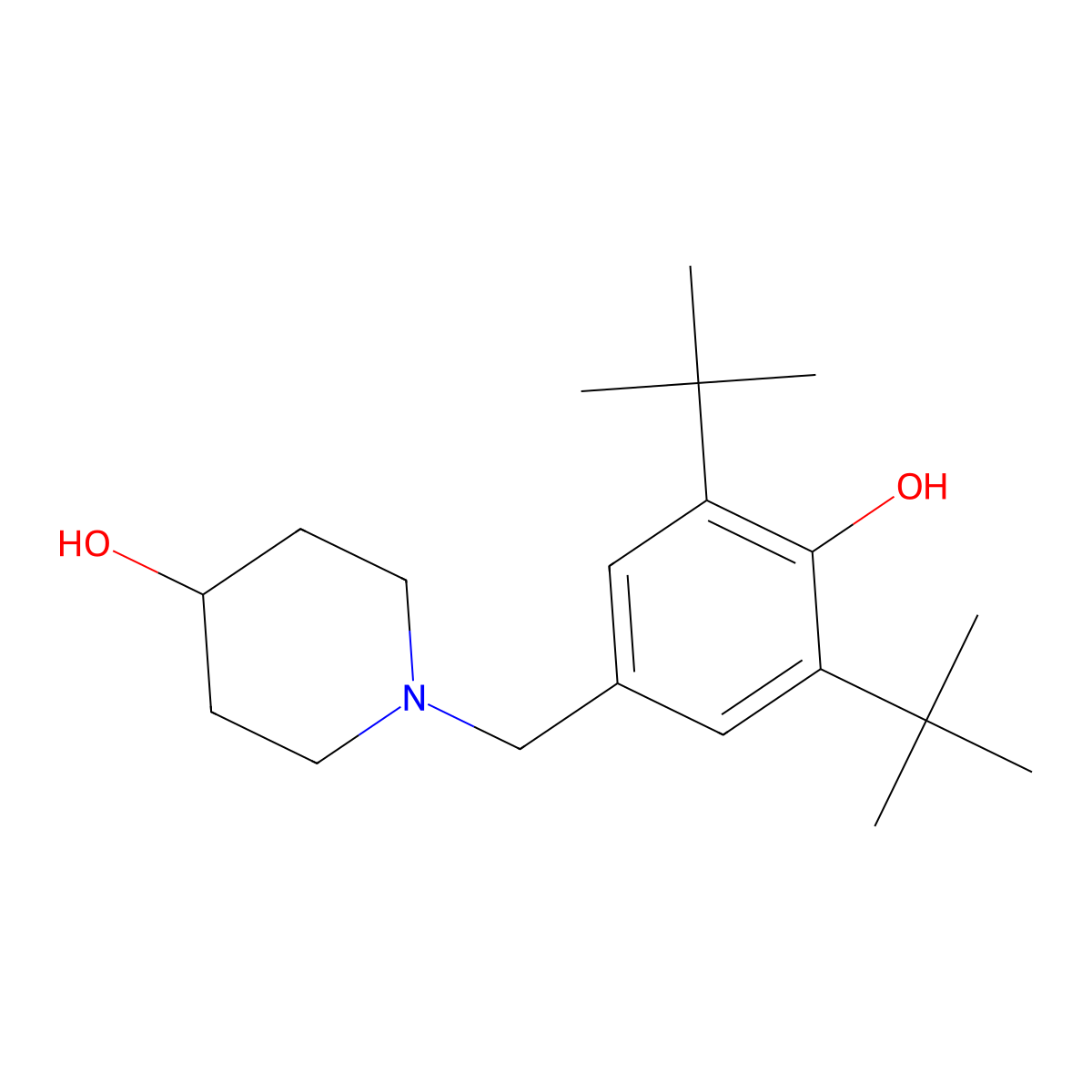 1-(3,5-Di-tert-butyl-4-hydroxybenzyl)piperidin-4-ol molecular structure, CAS 376619-04-4