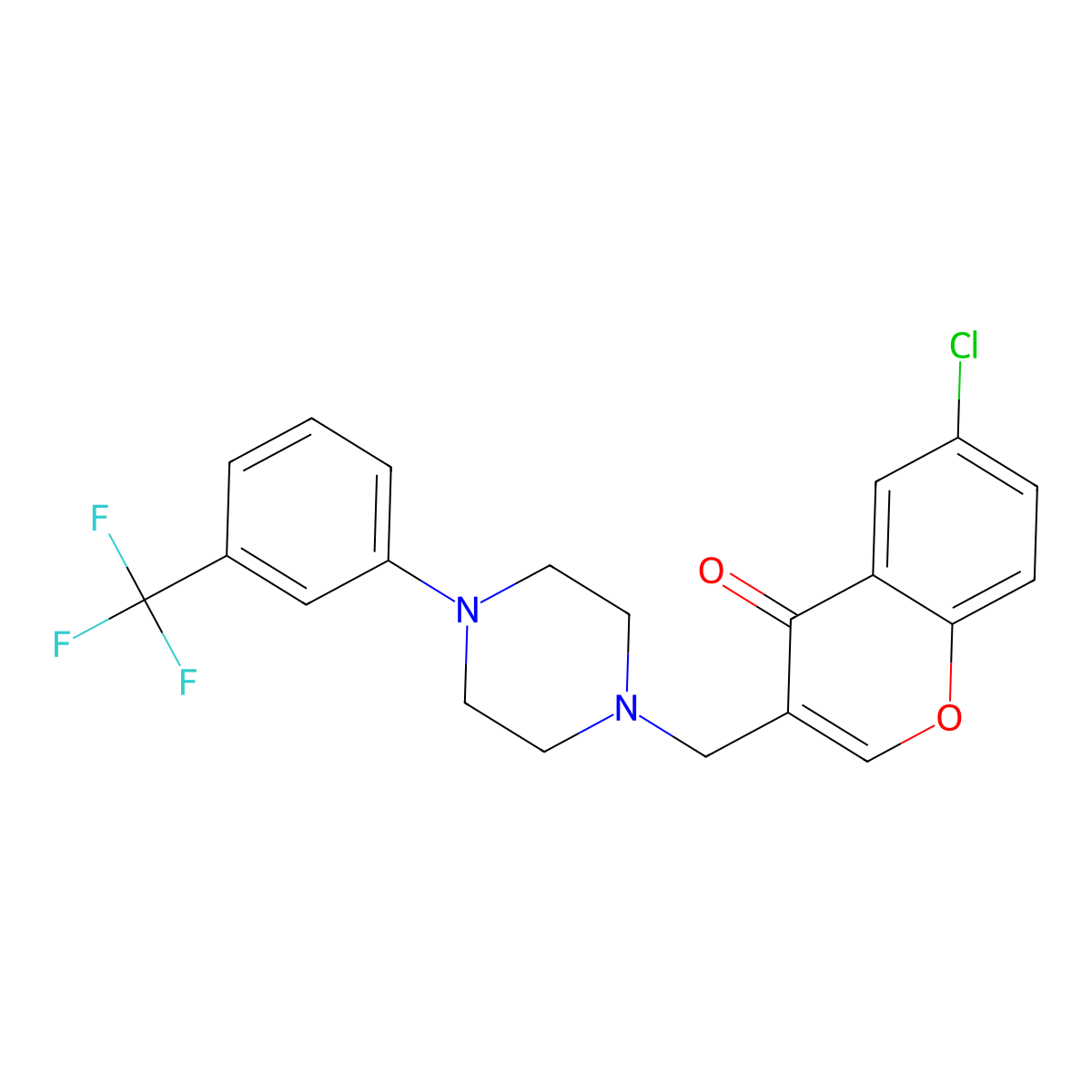 6-Chloro-3-[[4-[3-(trifluoromethyl)phenyl]piperazin-1-yl]methyl]chromen-4-one molecular structure, CAS 376619-49-7