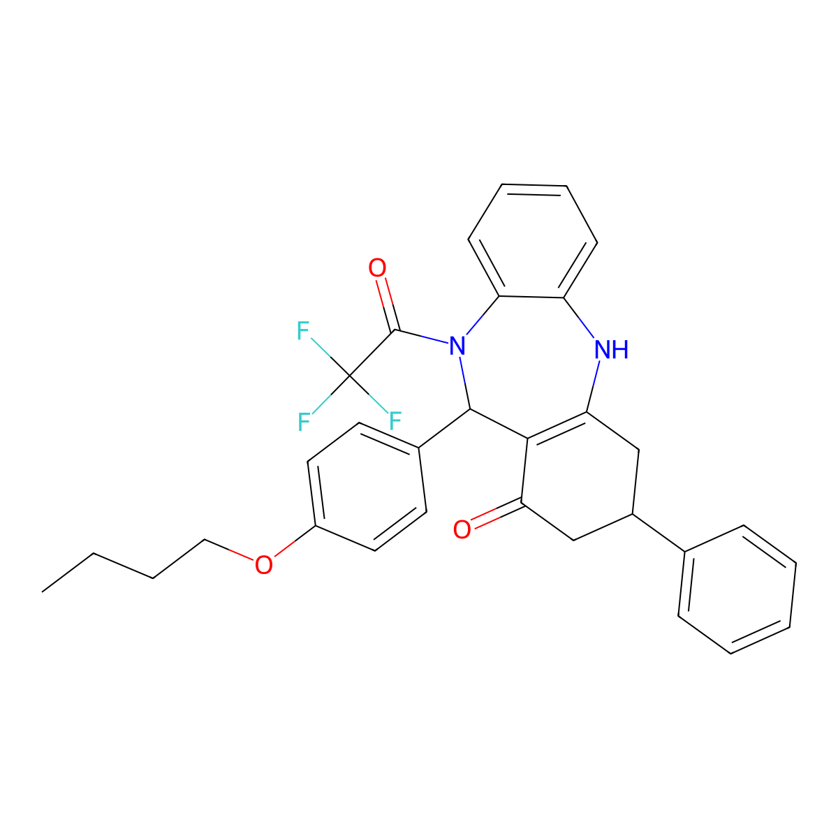 6-(4-butoxyphenyl)-9-phenyl-5-(2,2,2-trifluoroacetyl)-8,9,10,11-tetrahydro-6H-benzo[b][1,4]benzodiazepin-7-one molecular structure, CAS 376620-60-9