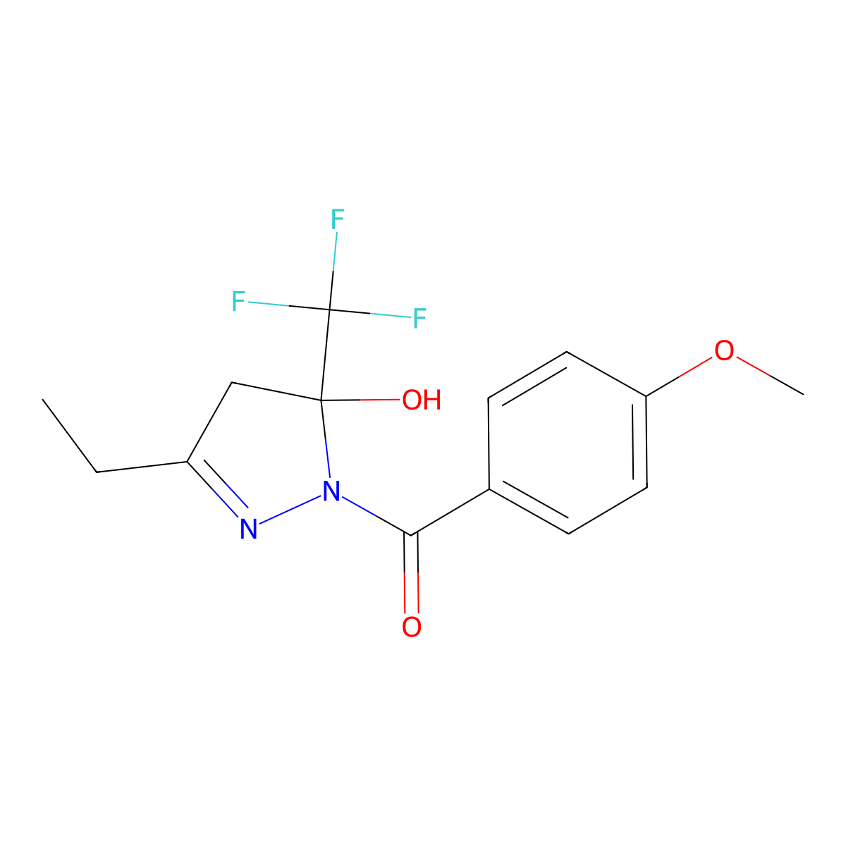 [3-ethyl-5-hydroxy-5-(trifluoromethyl)-4H-pyrazol-1-yl]-(4-methoxyphenyl)methanone molecular structure, CAS 376621-03-3