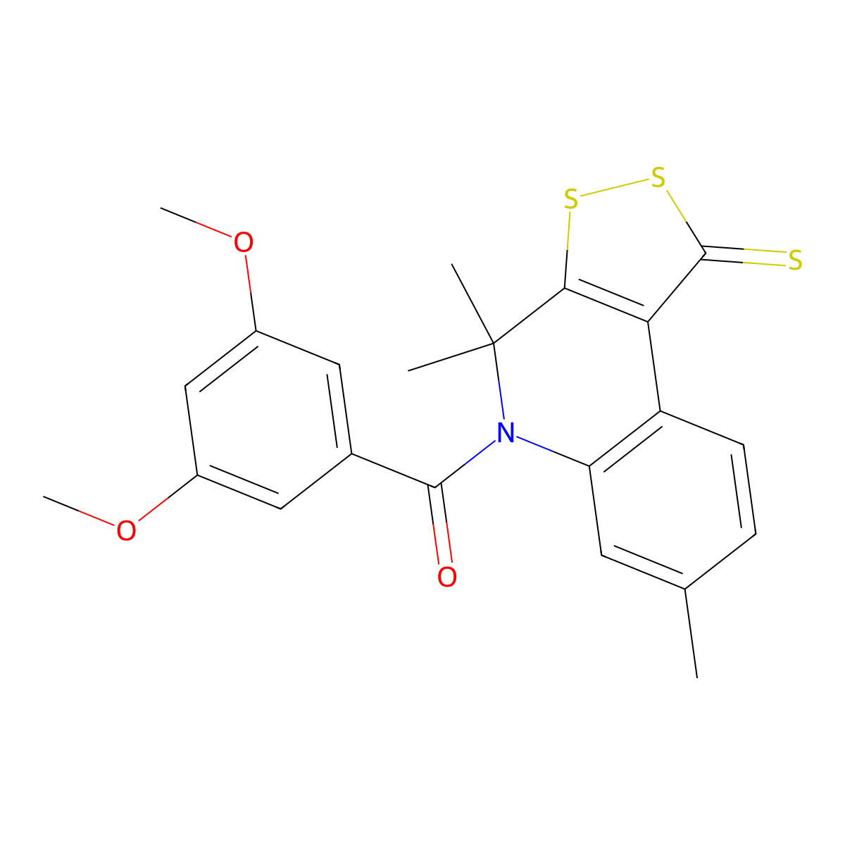(3,5-Dimethoxyphenyl)-(4,4,7-trimethyl-1-sulfanylidenedithiolo[3,4-c]quinolin-5-yl)methanone molecular structure, CAS 376621-44-2