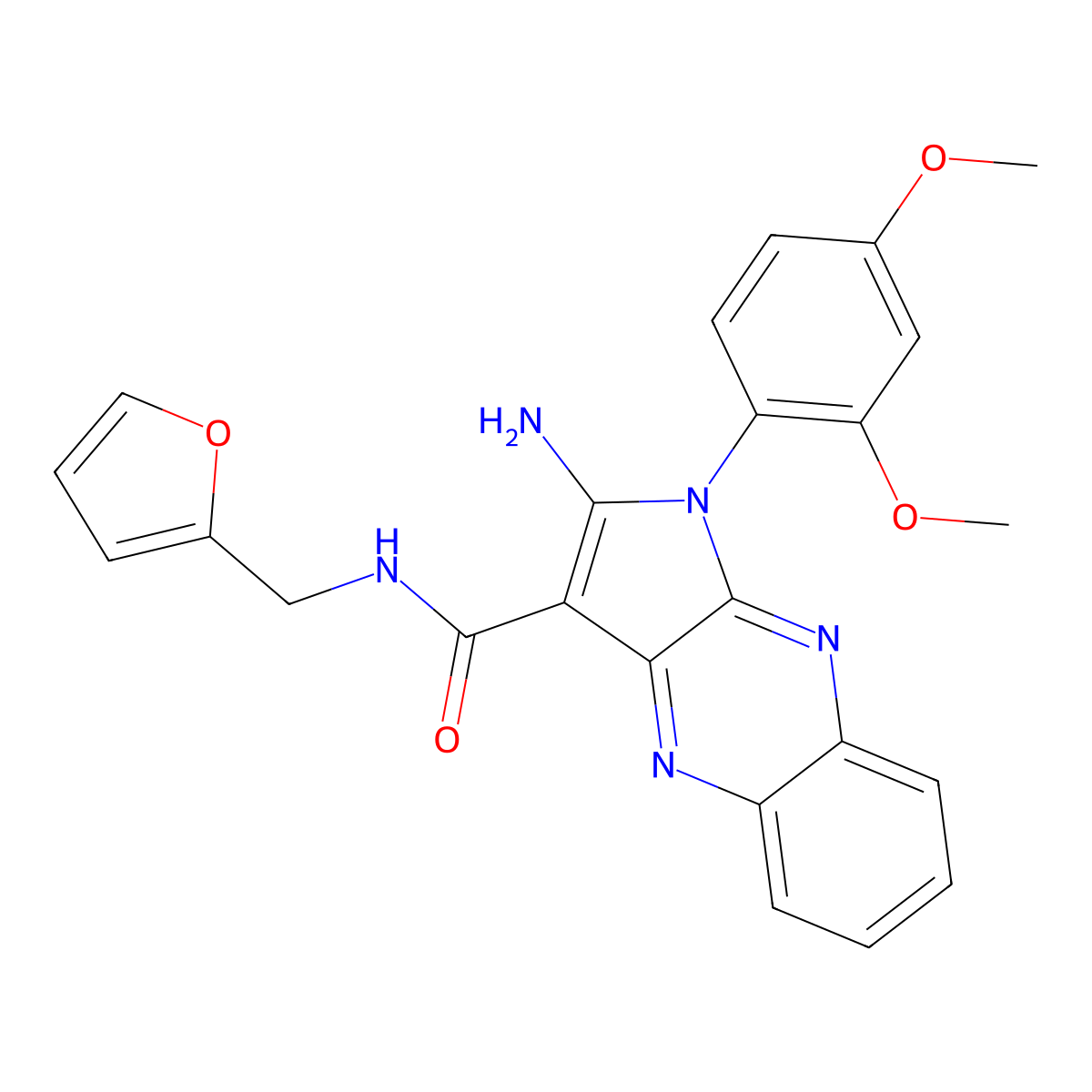 2-amino-1-(2,4-dimethoxyphenyl)-N-(furan-2-ylmethyl)-1H-pyrrolo[2,3-b]quinoxaline-3-carboxamide molecular structure, CAS 376621-51-1