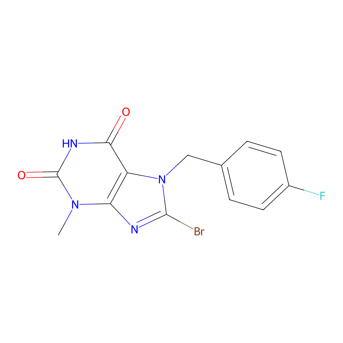 8-bromo-7-(4-fluorobenzyl)-3-methyl-1H-purine-2,6(3H,7H)-dione molecular structure, CAS 376621-90-8