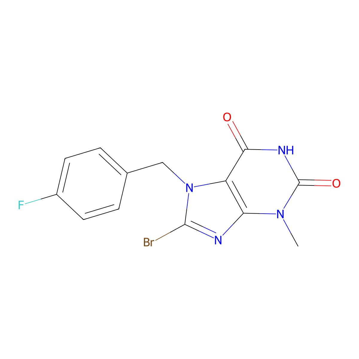 8-bromo-7-(4-fluorobenzyl)-3-methyl-1H-purine-2,6(3H,7H)-dione molecular structure, CAS 376621-90-8