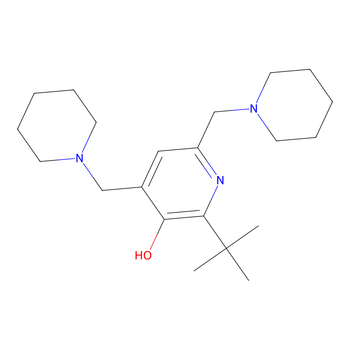 2-Tert-butyl-4,6-bis(piperidin-1-ylmethyl)pyridin-3-ol molecular structure, CAS 376622-26-3