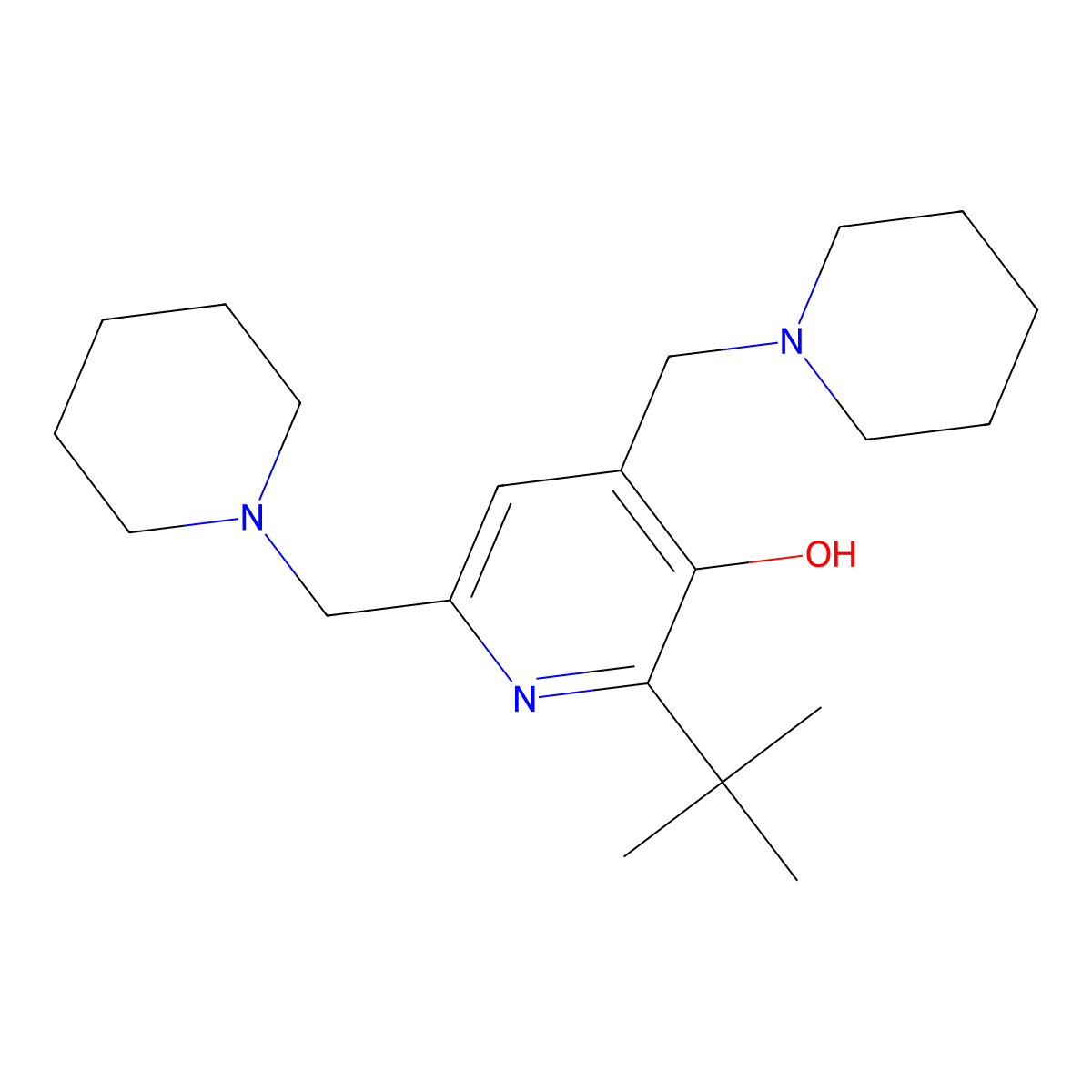 2-Tert-butyl-4,6-bis(piperidin-1-ylmethyl)pyridin-3-ol molecular structure, CAS 376622-26-3