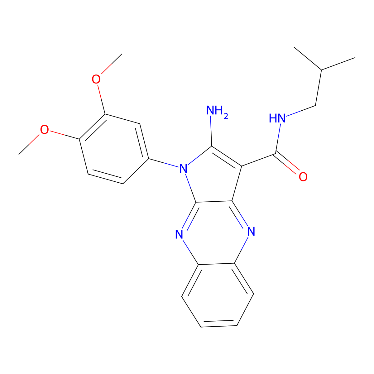 2-amino-1-(3,4-dimethoxyphenyl)-N-isobutyl-1H-pyrrolo[2,3-b]quinoxaline-3-carboxamide molecular structure, CAS 376622-31-0