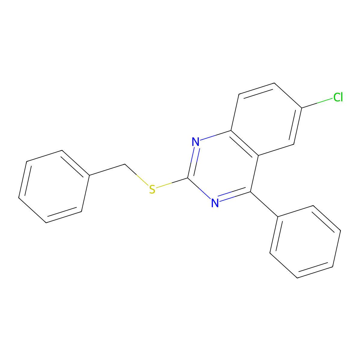 2-Benzylsulfanyl-6-chloro-4-phenylquinazoline molecular structure, CAS 376622-55-8