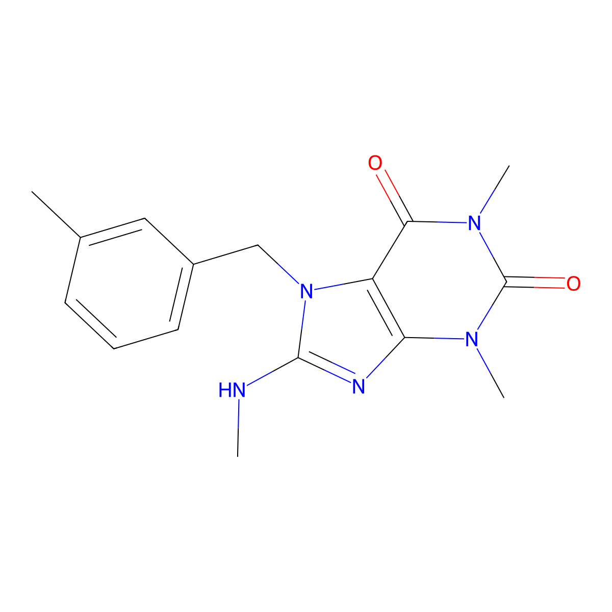1,3-Dimethyl-8-methylamino-7-(3-methyl-benzyl)-3,7-dihydro-purine-2,6-dione molecular structure, CAS 376622-95-6