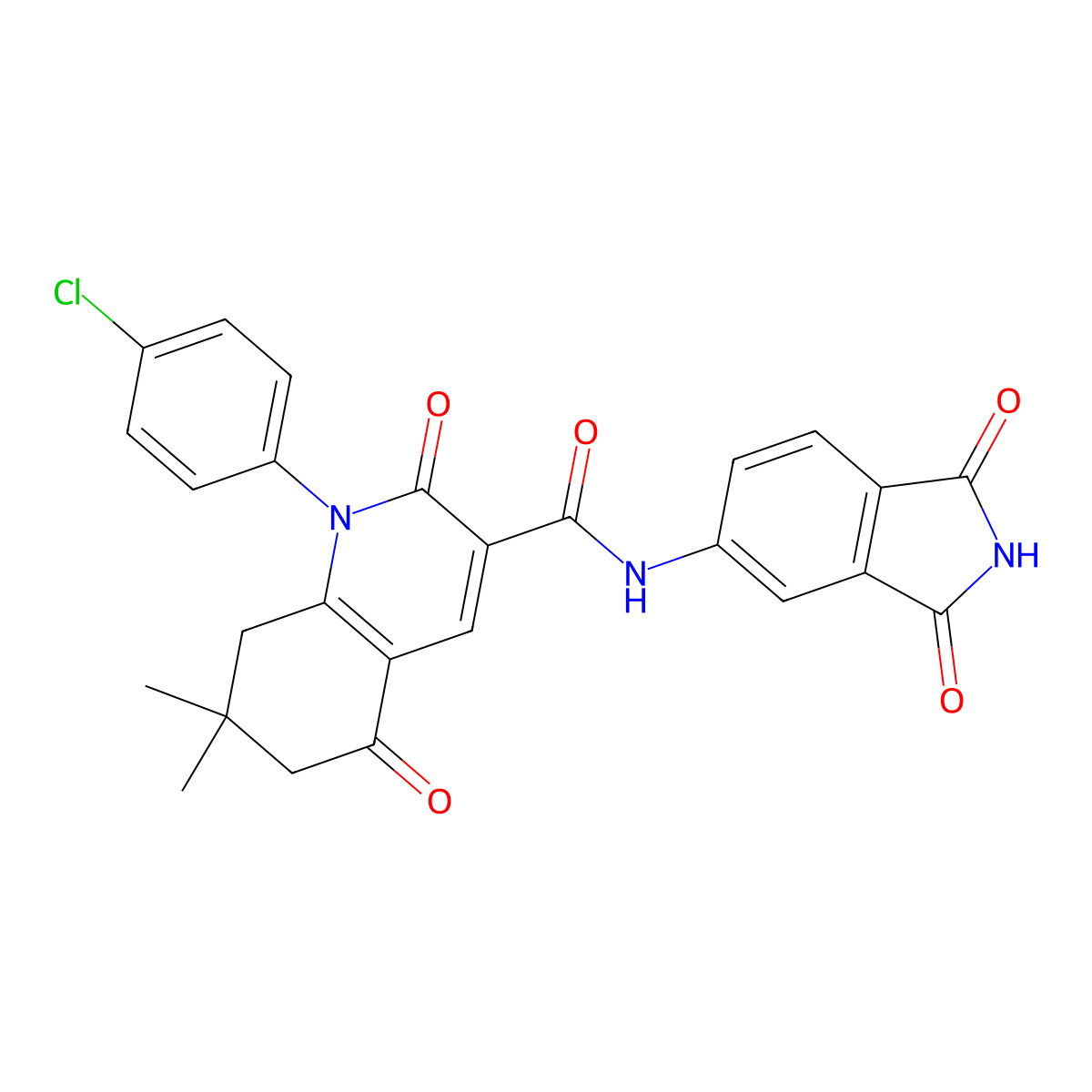 1-(4-chlorophenyl)-N-(1,3-dioxoisoindol-5-yl)-7,7-dimethyl-2,5-dioxo-6,8-dihydroquinoline-3-carboxamide molecular structure, CAS 376623-37-9