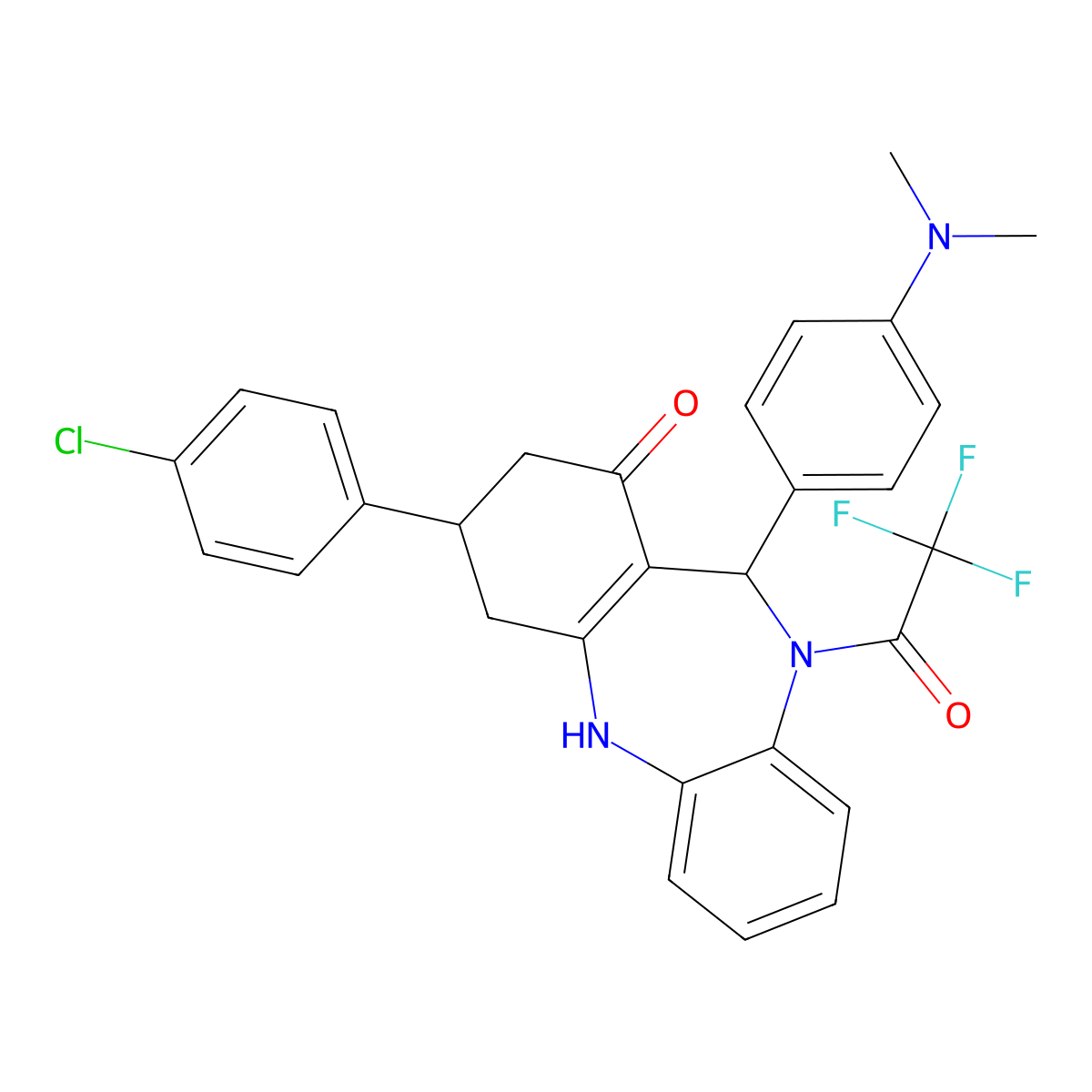 3-(4-chlorophenyl)-11-[4-(dimethylamino)phenyl]-10-(trifluoroacetyl)-2,3,4,5,10,11-hexahydro-1H-dibenzo[b,e][1,4]diazepin-1-one molecular structure, CAS 376623-71-1