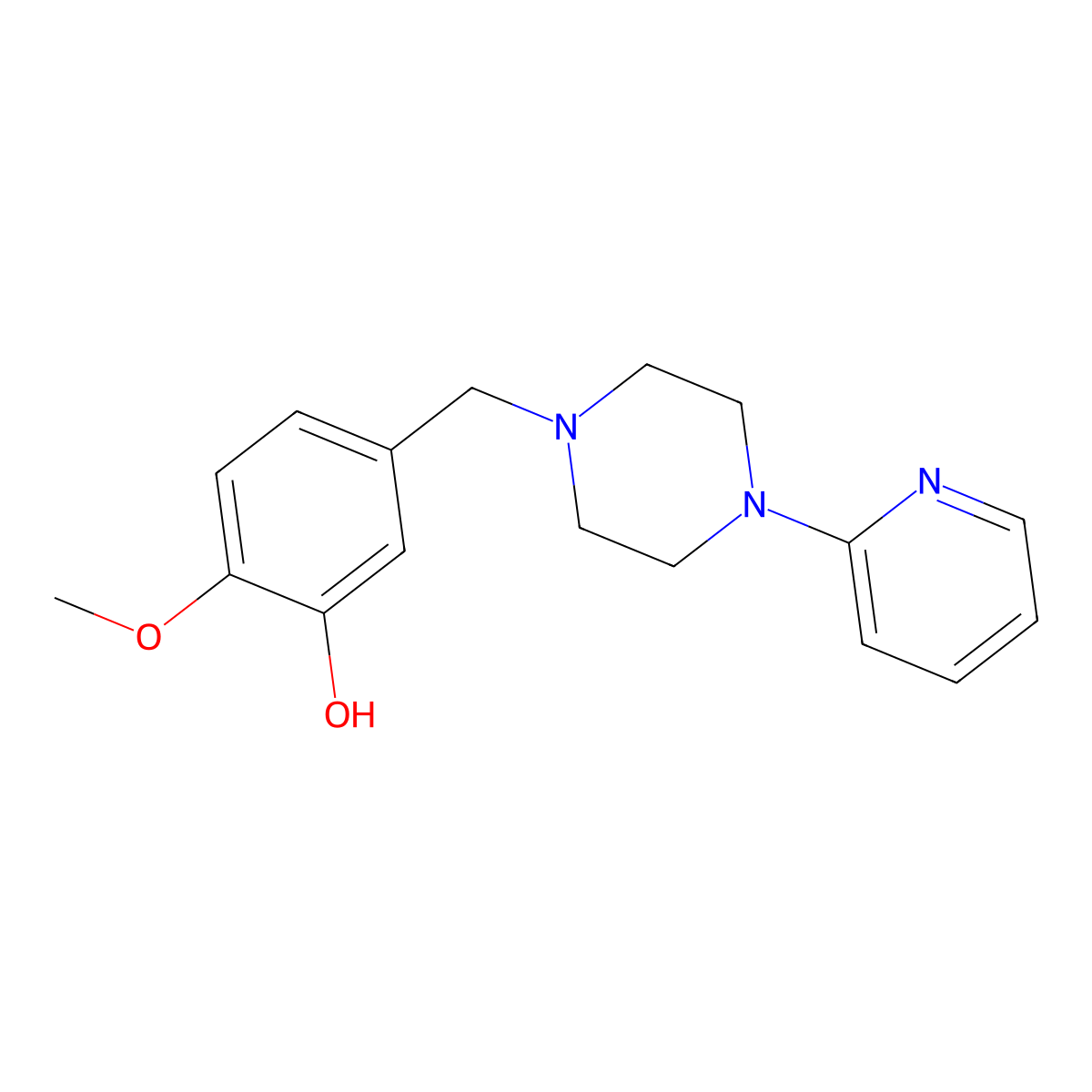 2-Methoxy-5-[(4-pyridin-2-ylpiperazin-1-ium-1-yl)methyl]phenolate molecular structure, CAS 376624-03-2
