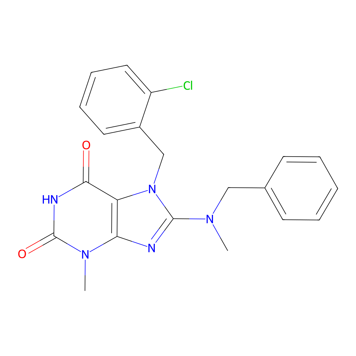 8-(benzyl(methyl)amino)-7-(2-chlorobenzyl)-3-methyl-1H-purine-2,6(3H,7H)-dione molecular structure, CAS 376624-20-3