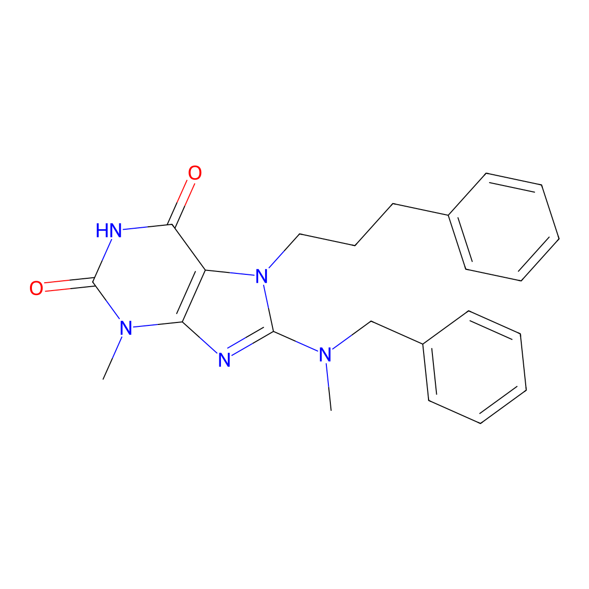 8-(benzyl(methyl)amino)-3-methyl-7-(3-phenylpropyl)-1H-purine-2,6(3H,7H)-dione molecular structure, CAS 376624-48-5