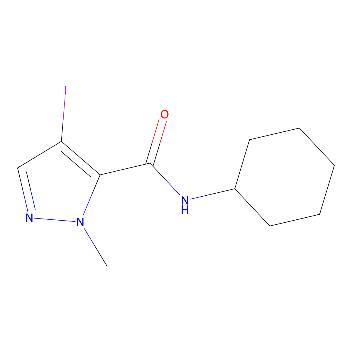 N-cyclohexyl-4-iodo-2-methylpyrazole-3-carboxamide molecular structure, CAS 376624-53-2