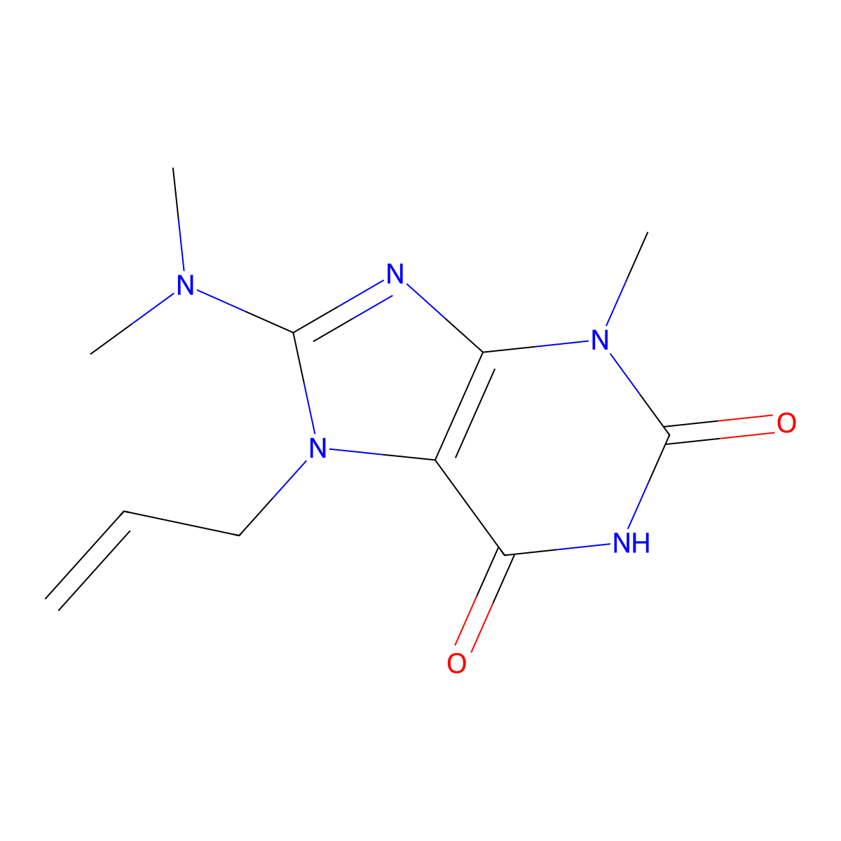 7-Allyl-8-(dimethylamino)-3-methyl-3,7-dihydro-1H-purine-2,6-dione molecular structure, CAS 376624-63-4