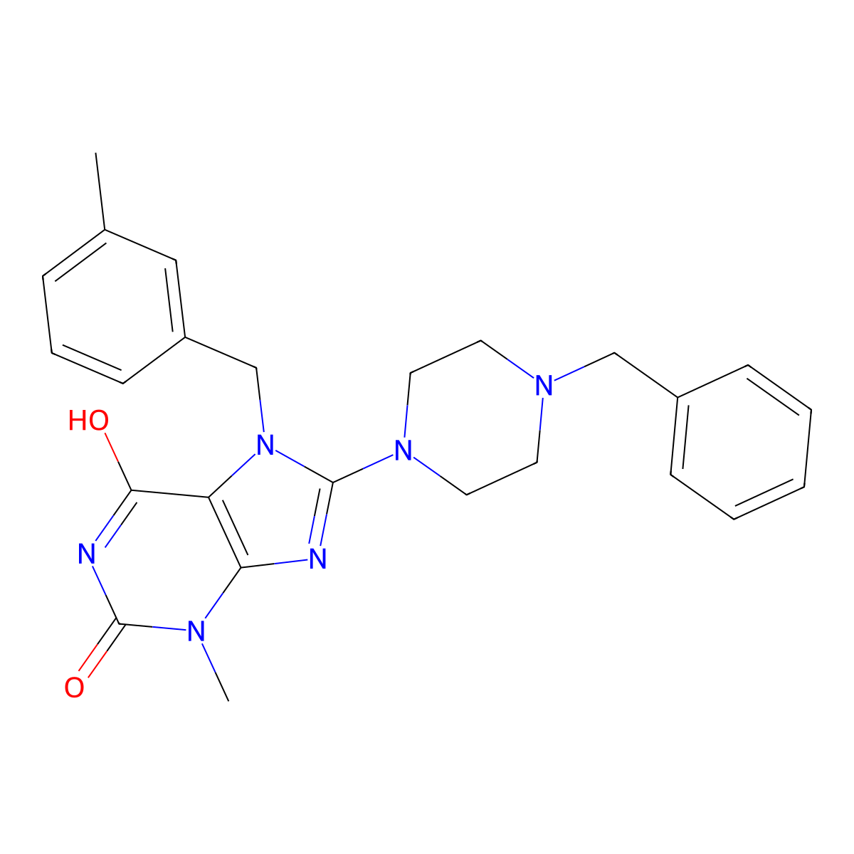 8-(4-benzylpiperazin-1-yl)-3-methyl-7-(3-methylbenzyl)-1H-purine-2,6(3H,7H)-dione molecular structure, CAS 376625-00-2